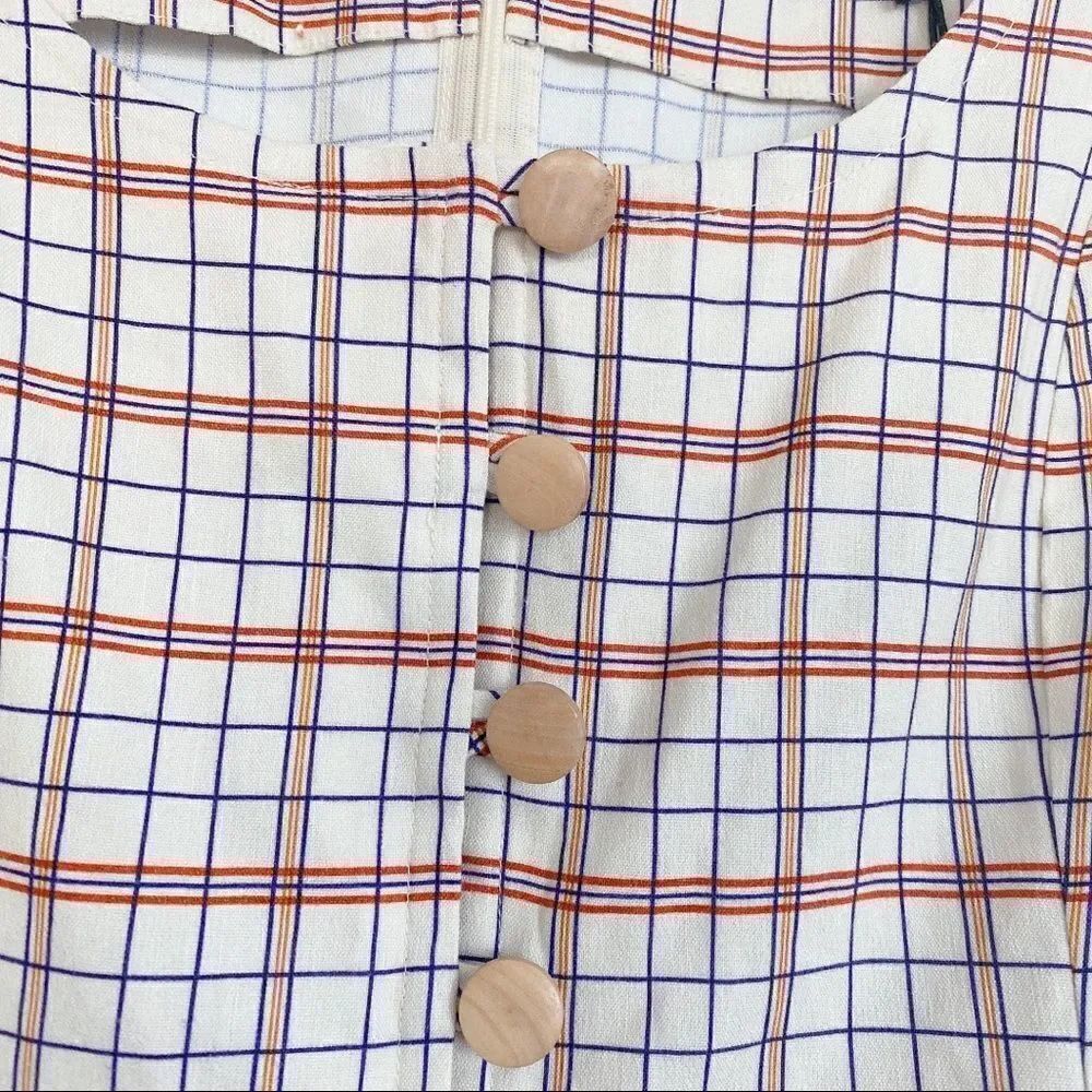 Nicholas Linen blend Button Front Check Mini Dress - Picture 8 of 12